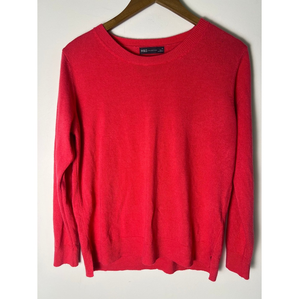 M&S Collection Sweater Wm 12 Pink Crew Neck Knit Long Sleeve Cozy Winter Holiday